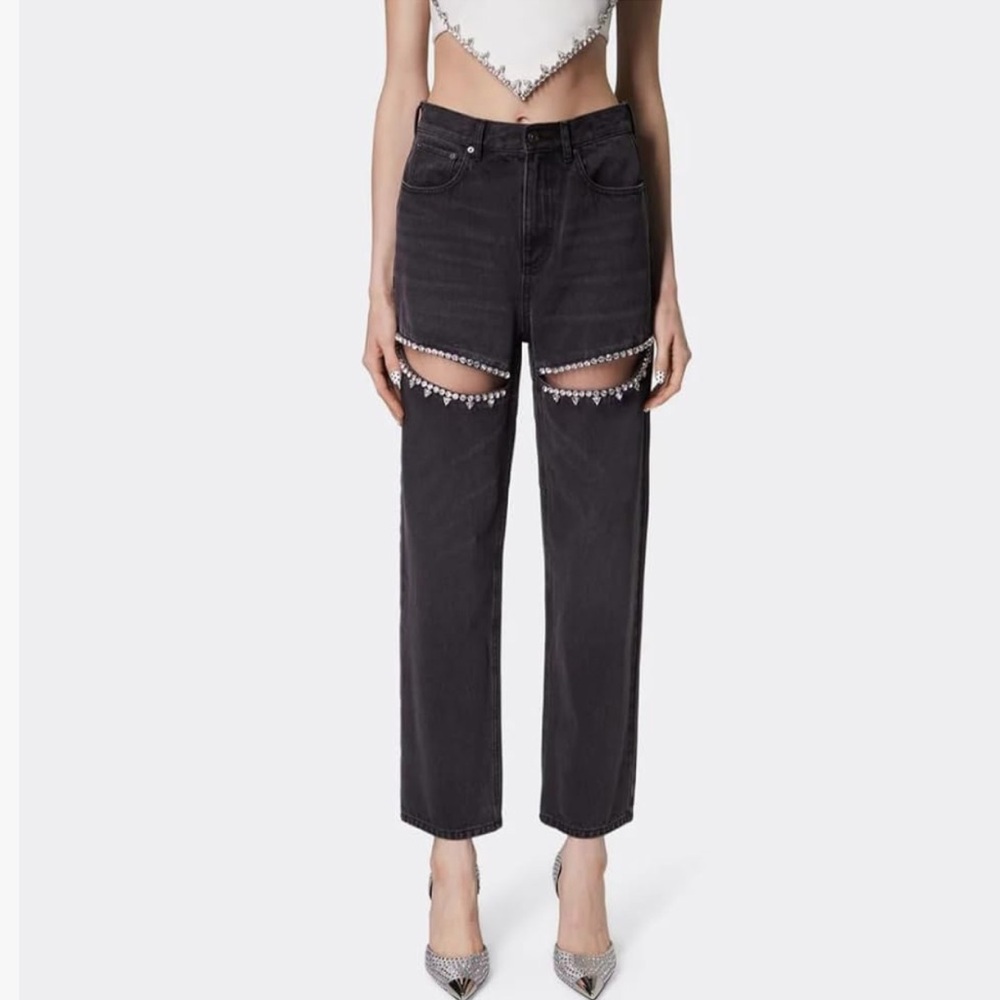 Y2k Baggy Ripped Rhoneatone Slit Jeans